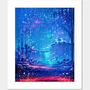 Blue forest night Posters and Art